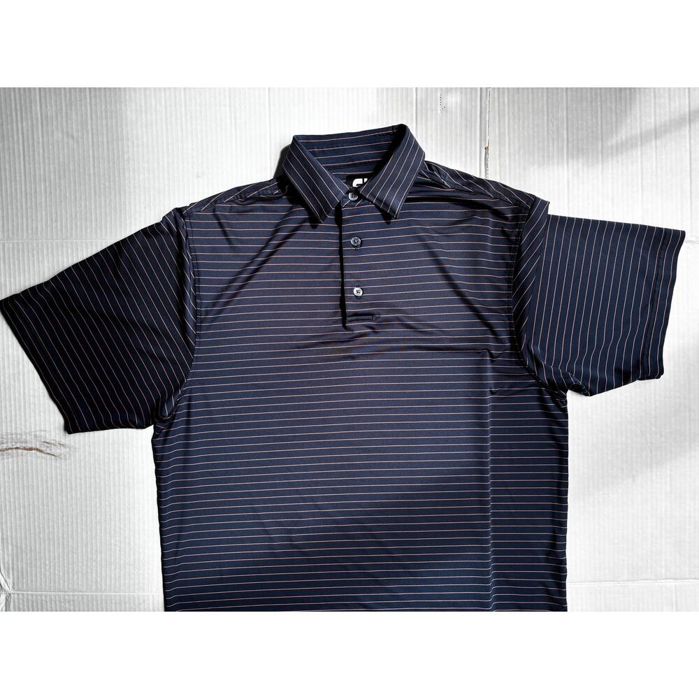 FootJoy FJ Men's M Golf Polo Top Shirt  Navy Blue Pinstripe Performance Stretch